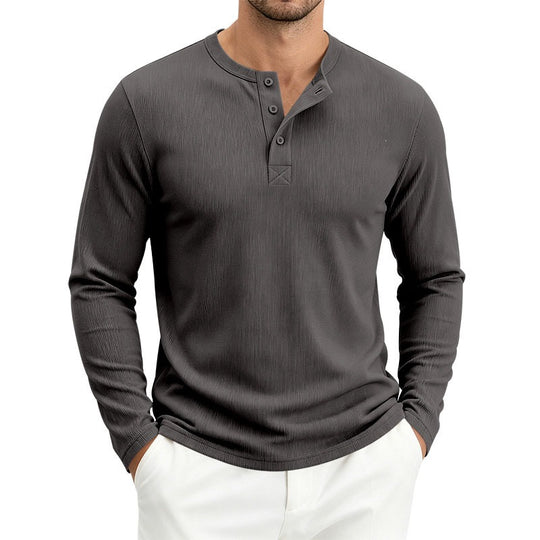 Herren Langärmeliges Waffelstrick-Henleyshirt mit Knopfleiste, thermoregulierend und schmaler Schnitt Nord Taschen