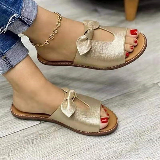 Damen  elegante flache Pantoletten mit Schleifenriemen und gepolsterter Decksohle Nord Taschen