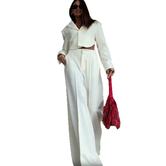Damen Elegantes Cropped-Blazer- und Palazzo-Hosen-Set Nord Taschen