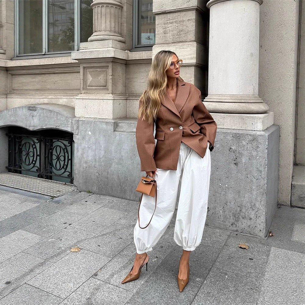 Damen Boxy-Blazer mit taillierter Drapierung und strukturierter Lederimitat-Optik Nord Taschen