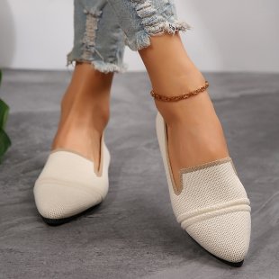 Damen  elegante flache Slipper-Loafer mit spitzer Zehenpartie Strickoptik und gepolsterter Innensohle Nord Taschen