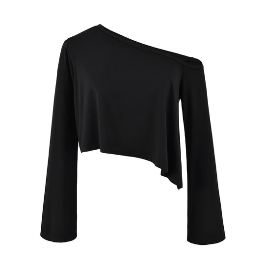 Damen Einschulter-Kurztop mit asymmetrischem Saum und Trompetenärmeln Nord Taschen