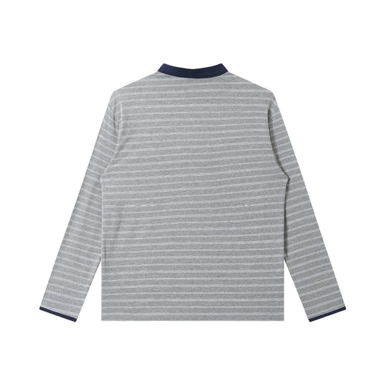 Herren Gestreiftes Langarm-Henleyshirt mit Stehkragen und feiner Ringelstruktur Nord Taschen