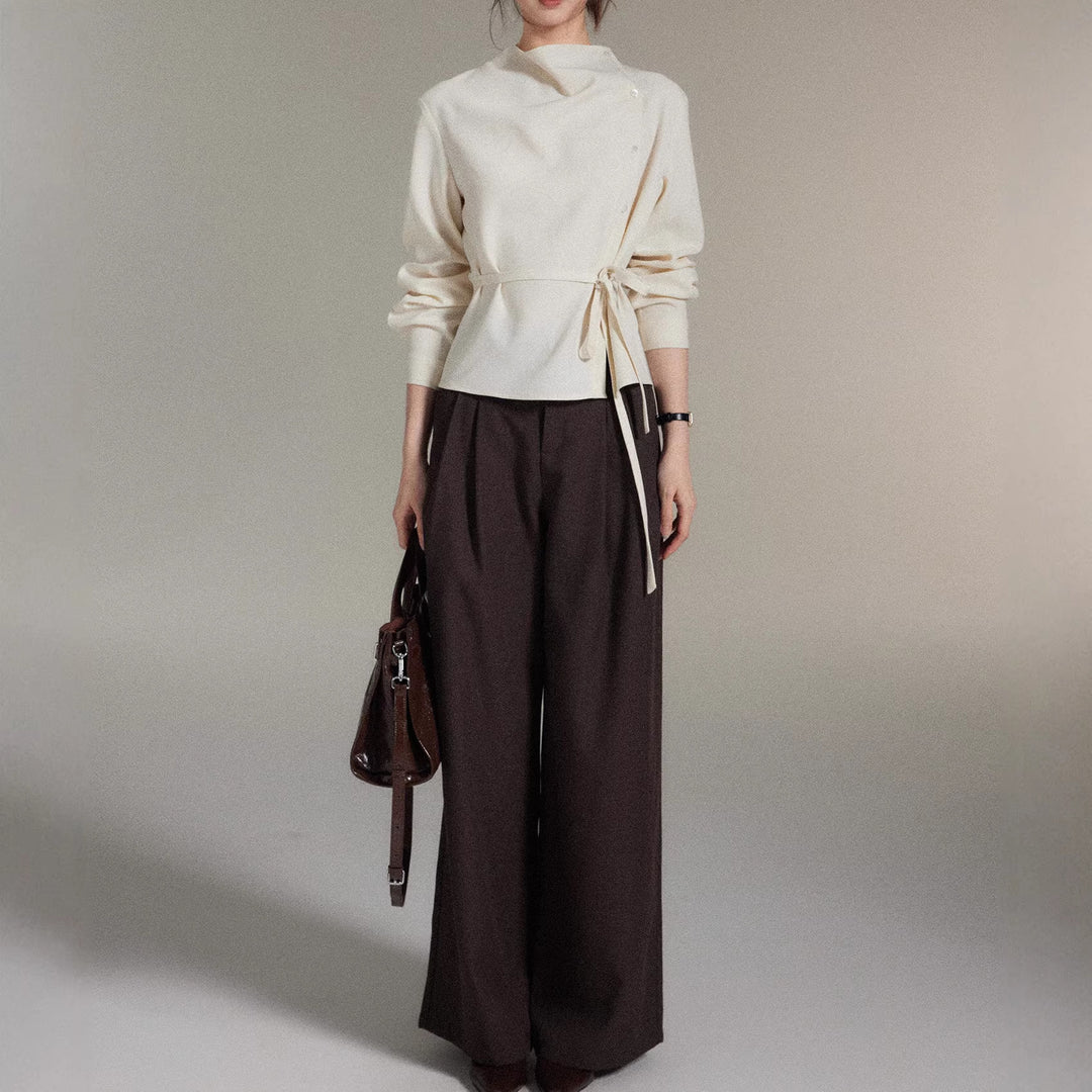 Damen Modische Bluse mit Wickel-Ausschnitt Nord Taschen