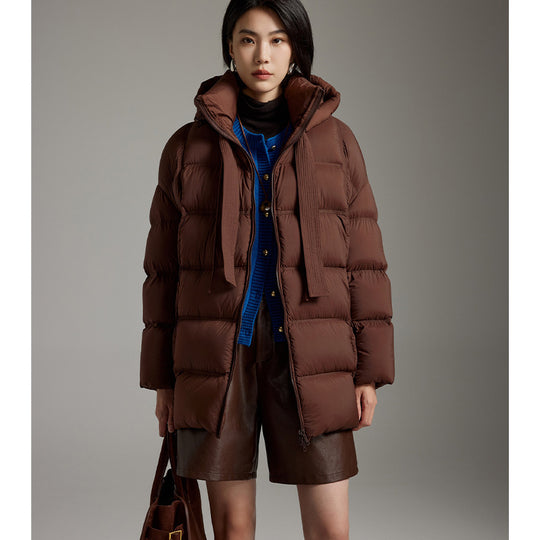 Damen Steppige wärmende Daunenjacke mit Kapuze und weiter Silhouette Nord Taschen