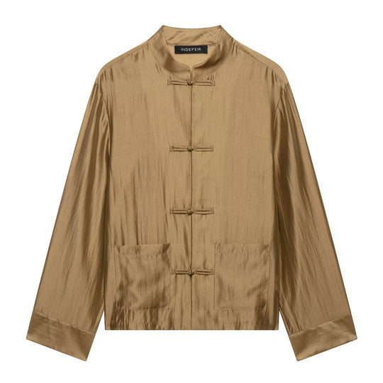 Damen Chinesisch-inspirierte Hemdjacke mit Stehkragen und Knotenknöpfen Nord Taschen