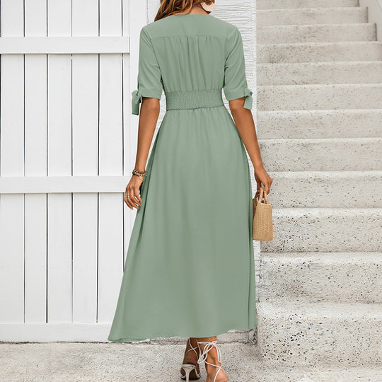 Damen Elegantes Maxikleid mit V-Ausschnitt und Rüschendetails Nord Taschen
