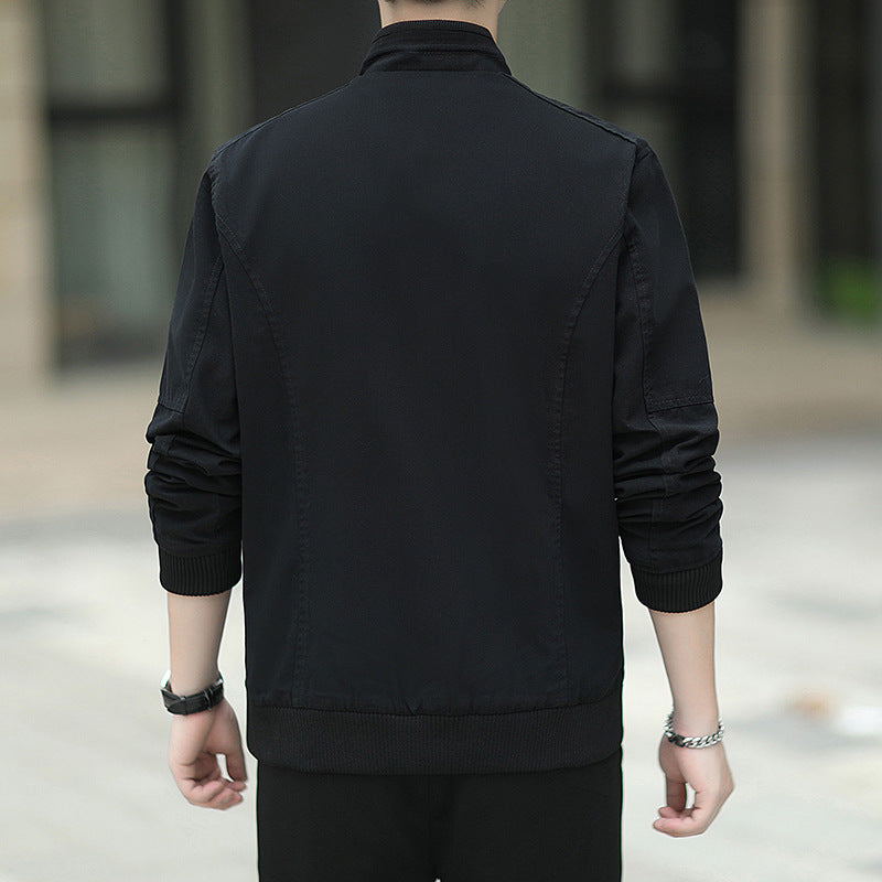 Herren schmal geschnittener Microcanvas‑Bomber mit hohem Stehkragen, verdecktem Reißverschluss und elastischen Rippbündchen Nord Taschen
