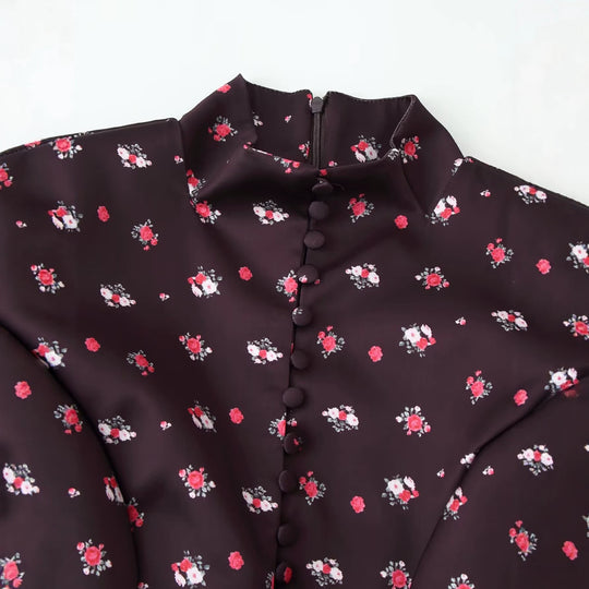 Damen Langärmliges Maxikleid mit Stehkragen, durchgehender Knopfleiste und floralem Alloverprint Nord Taschen