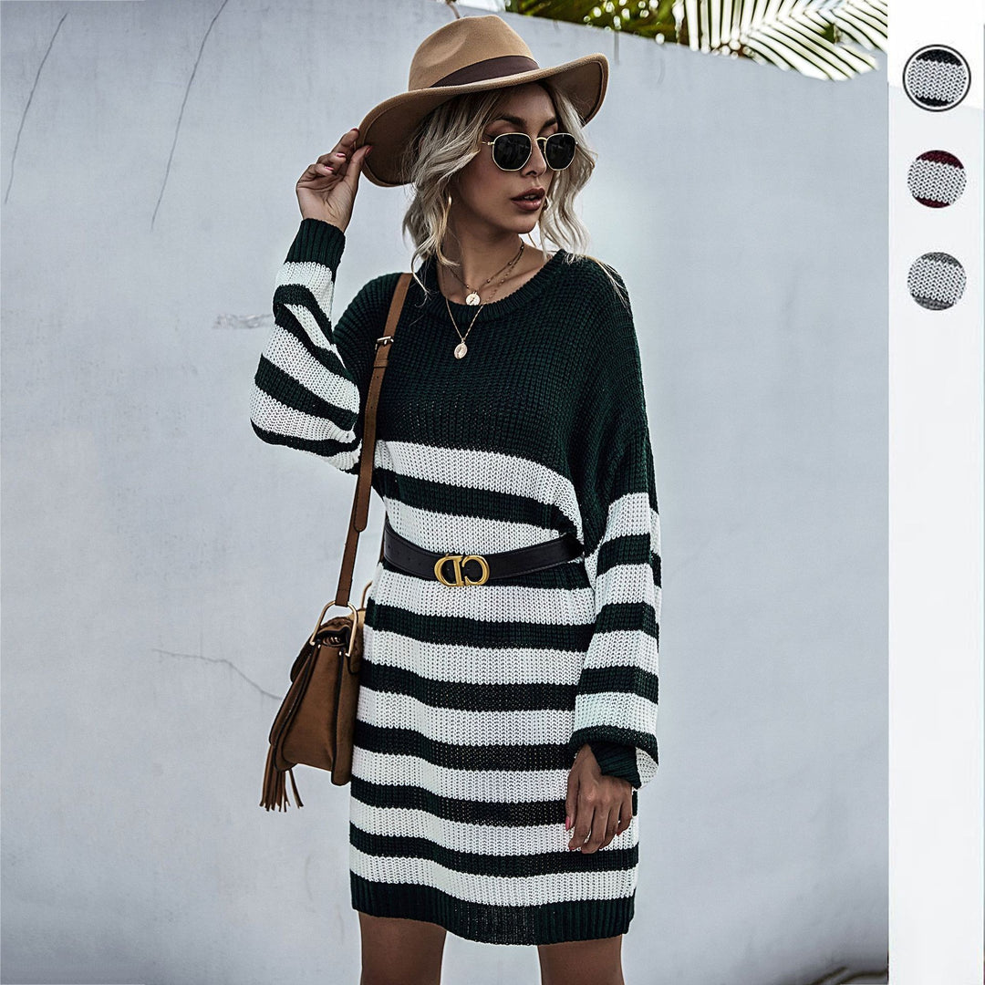 Damen Strickkleid im Oversize-Look mit Blockstreifen und geripptem Saum Nord Taschen