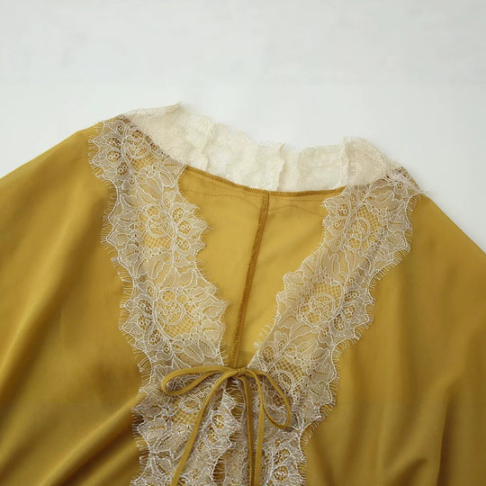Damen Leichter Chiffon-Kimono mit Spitzenbesatz und Bindeband Nord Taschen