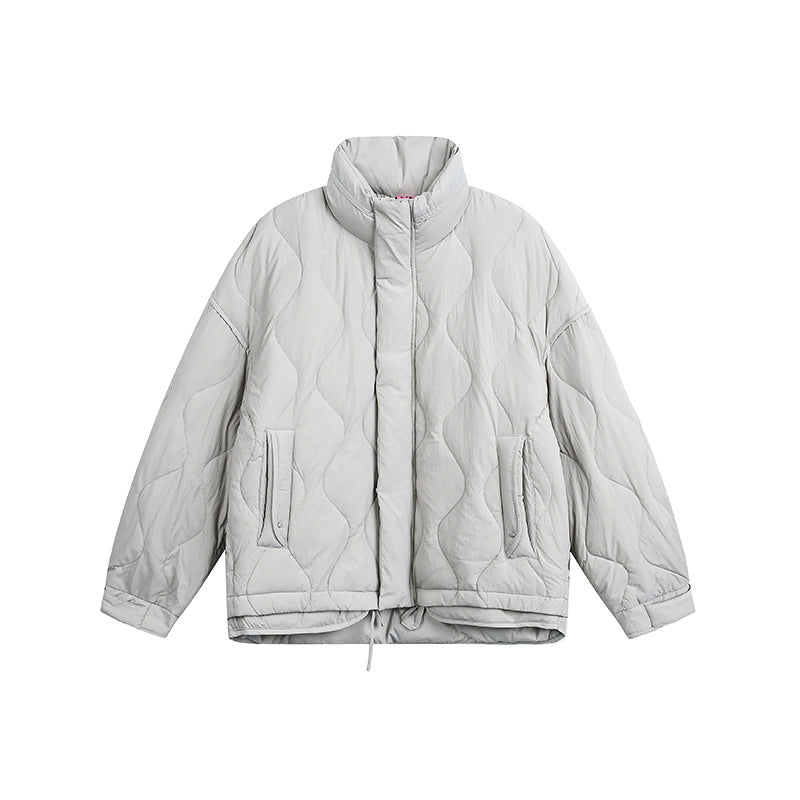 Damen Oversize gesteppte Jacke mit Stehkragen, Wellensteppung und Tunnelzug Nord Taschen