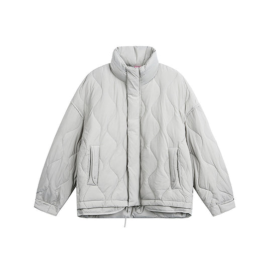 Damen Oversize gesteppte Jacke mit Stehkragen, Wellensteppung und Tunnelzug Nord Taschen