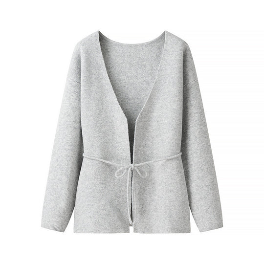 Damen Offener Strickcardigan mit Bindegürtel und V‑Ausschnitt Nord Taschen