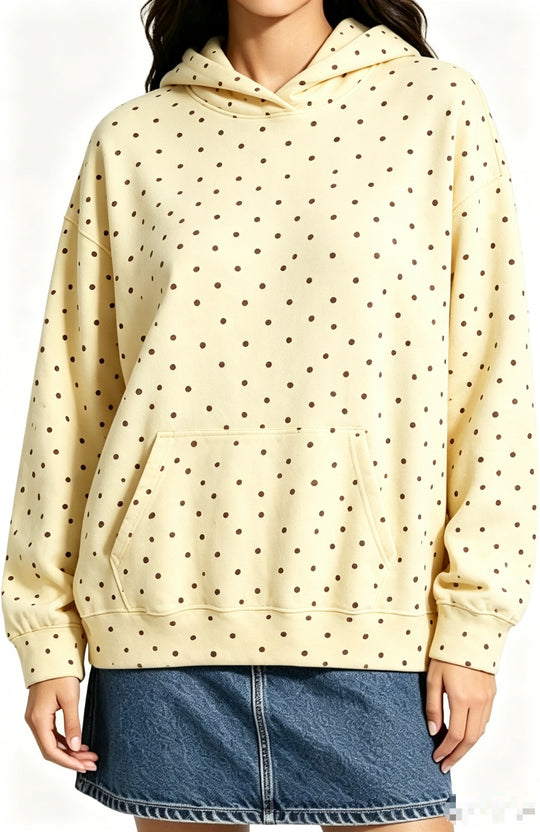 Damen Oversize-Kapuzenpullover mit Leomuster, Kängurutasche und überschnittener Schulter Nord Taschen