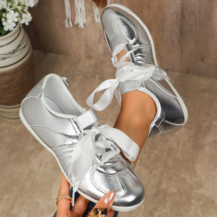Damen Sportliche Sneaker mit glänzendem Metallic-Obermaterial und bequemer Schnürung