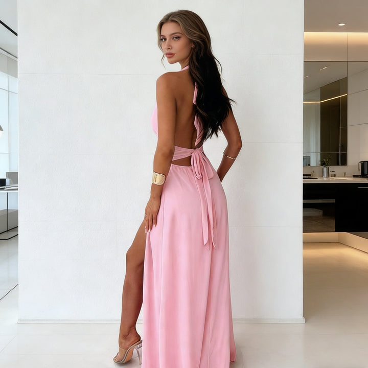 Damen Maxikleid mit tiefem V-Ausschnitt und hohem Schlitz