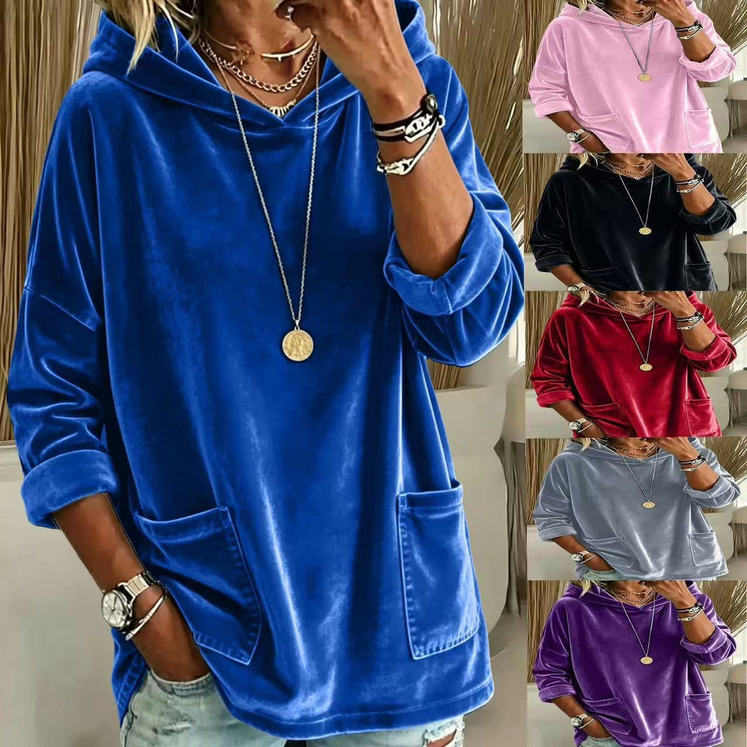 Damen Oversize Samt-Hoodie mit weiter Kapuze, Kängurutaschen und relaxter Silhouette Nord Taschen