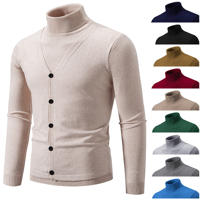 Herren Feiner Rollkragenpullover mit dekorativer Knopfleiste und schmaler Silhouette Nord Taschen