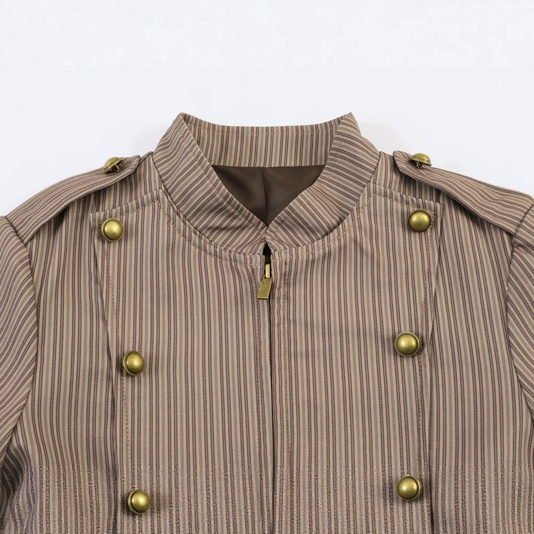 Damen Kurzgeschnittene militärinspirierte Jacke mit Stehkragen und doppelter Zierknopfreihe Nord Taschen