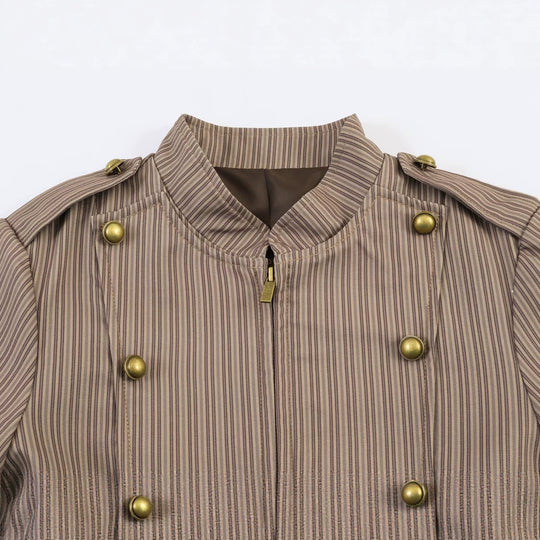 Damen Kurzgeschnittene militärinspirierte Jacke mit Stehkragen und doppelter Zierknopfreihe Nord Taschen