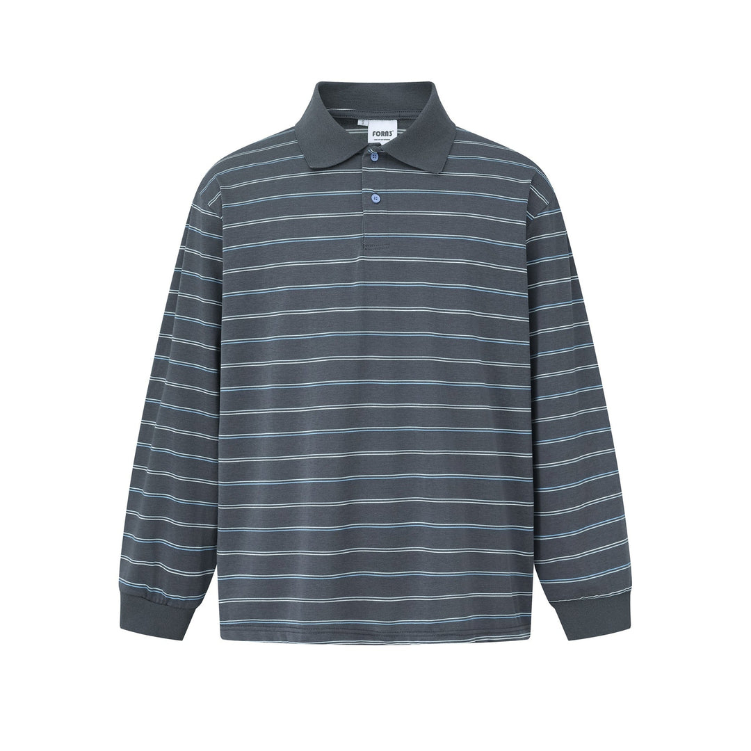 Herren Langarm-Poloshirt im Oversize‑Schnitt mit feinen Streifen und Rippkragen Nord Taschen