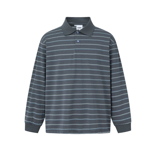 Herren Langarm-Poloshirt im Oversize‑Schnitt mit feinen Streifen und Rippkragen Nord Taschen
