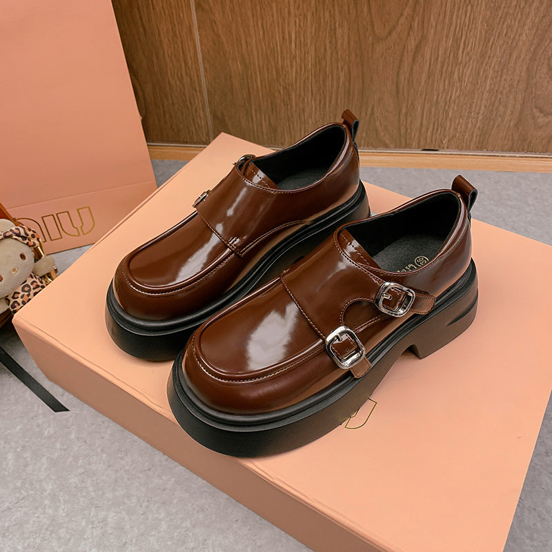 Damen Chunky Patent-Monkstrap-Loafer mit doppelter Schnallenapplikation und Plateau-Sohle Nord Taschen