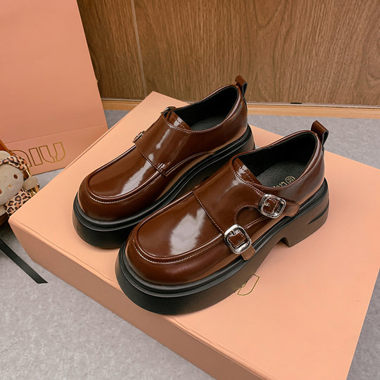 Damen Chunky Patent-Monkstrap-Loafer mit doppelter Schnallenapplikation und Plateau-Sohle Nord Taschen
