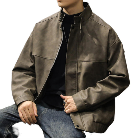 Herren Boxy Lederoptik-Blouson mit verdeckter Reißverschlussleiste, Stehkragen und elastischem Bund Nord Taschen