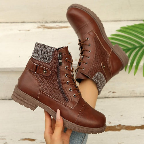 Damen Schnür-Ankle-Boots mit Strickmanschette, seitlichem Reißverschluss und gepolstertem Komfortfußbett Nord Taschen
