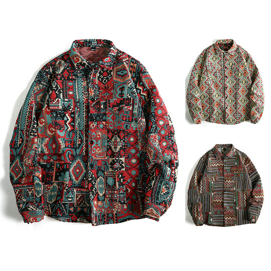 Herren Gemusterte Overshirt-Jacke im Patchwork-Jacquard Nord Taschen