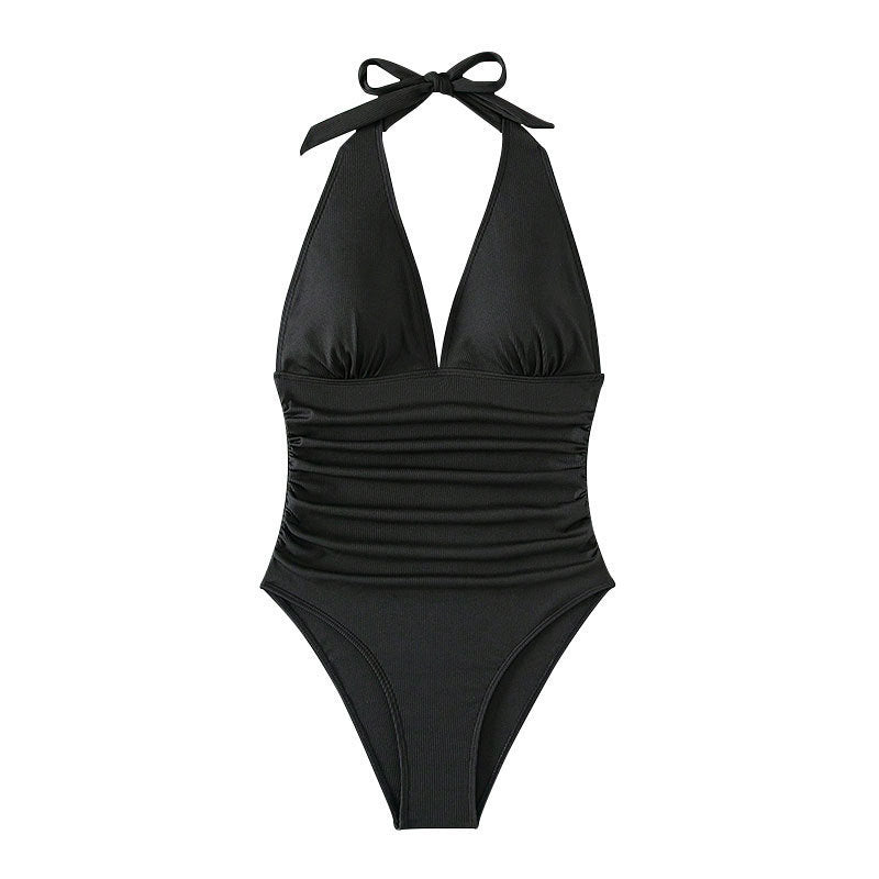 Damen Eleganter Badeanzug mit V-Ausschnitt und Raffung
