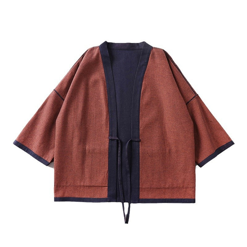 Unisex weit geschnittene Kimono-Jacke aus Baumwoll-Denim mit Bindeband und großen Aufgesetzten Taschen Nord Taschen