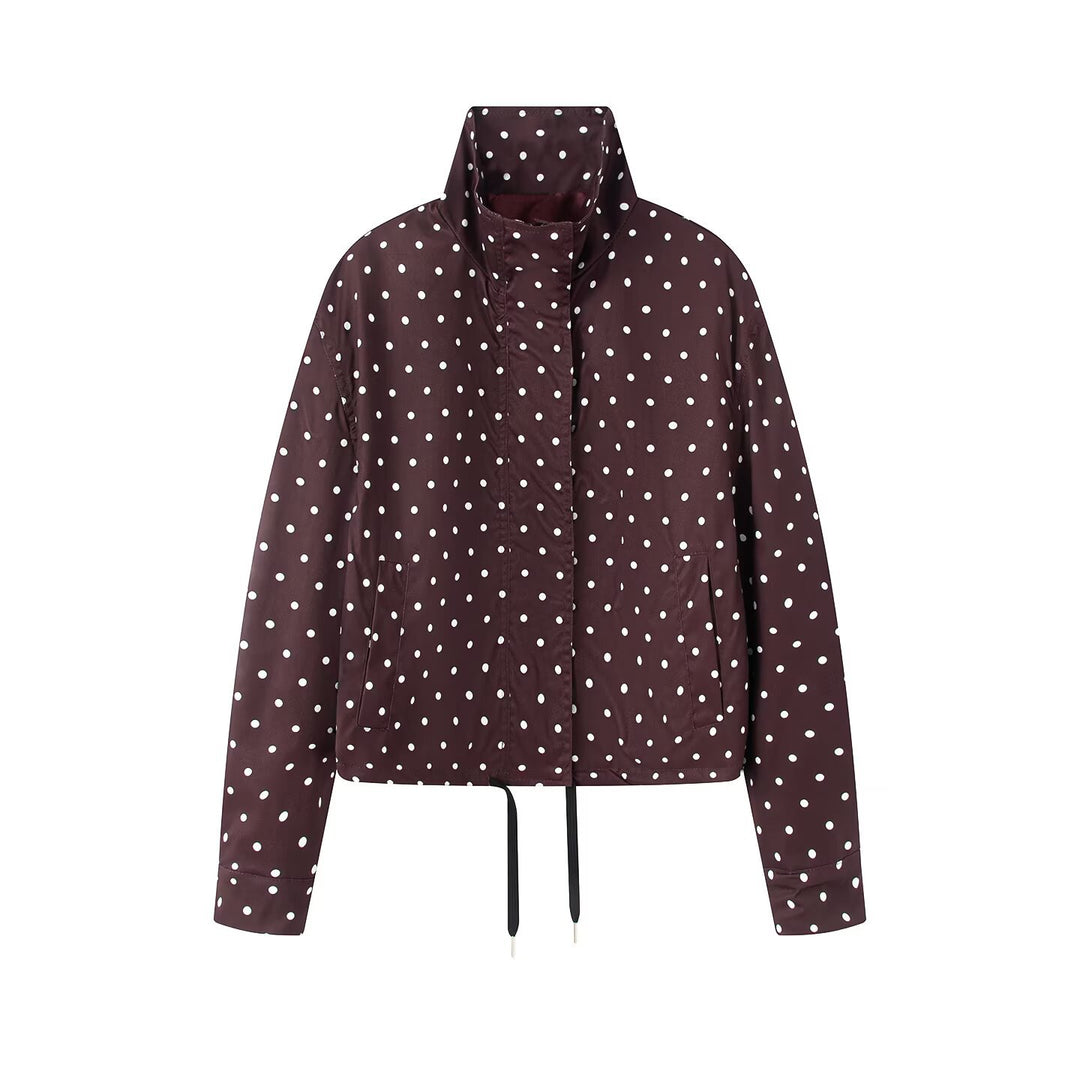 Damen Kurze gepunktete Regenjacke mit Stehkragen und Kordelzug Nord Taschen