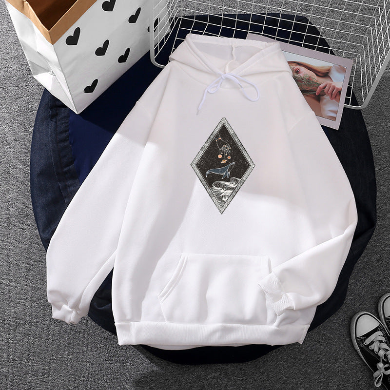 Damen nan lässiger Kapuzenpullover mit künstlerischem Mond‑und‑Pilzmotiv, weichem Fleecefutter und Kängurutasche Nord Taschen