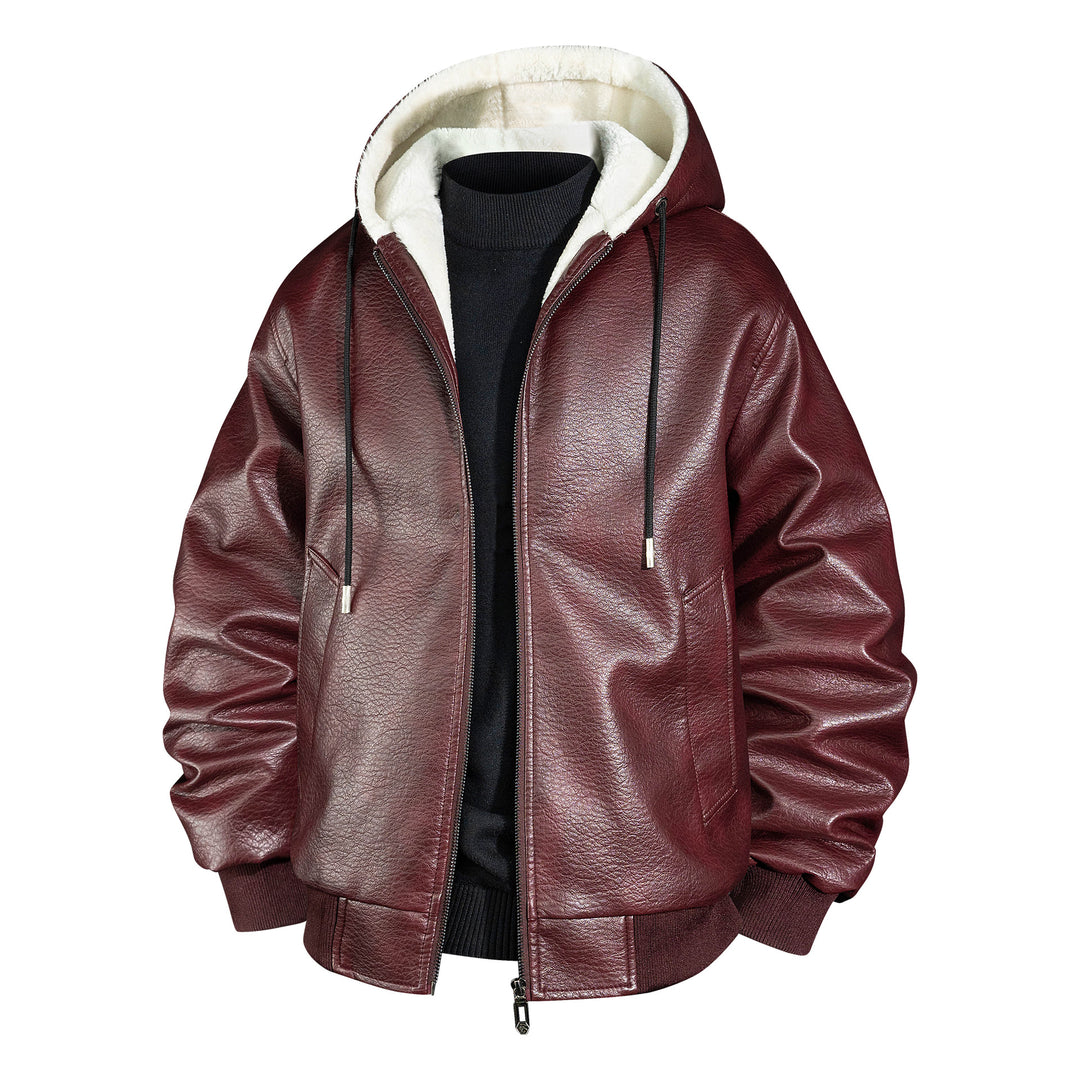 Herren Lederbomberjacke mit Teddyfutter und Kapuze Nord Taschen