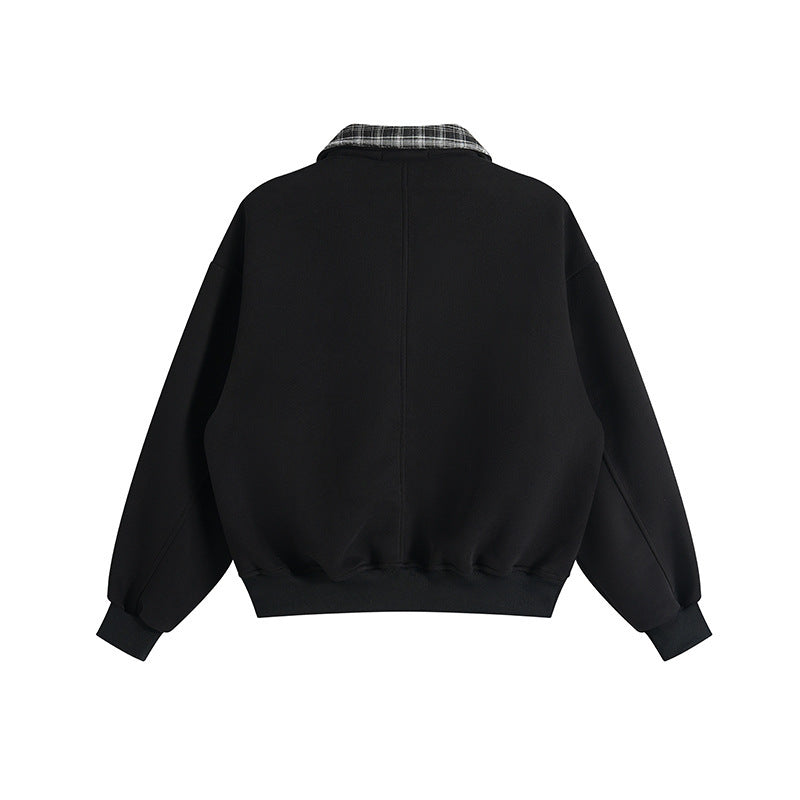 Unisex Oversize-Sweatshirt mit eingesetztem Karo-Hemdkragen und halbem Reißverschluss Nord Taschen