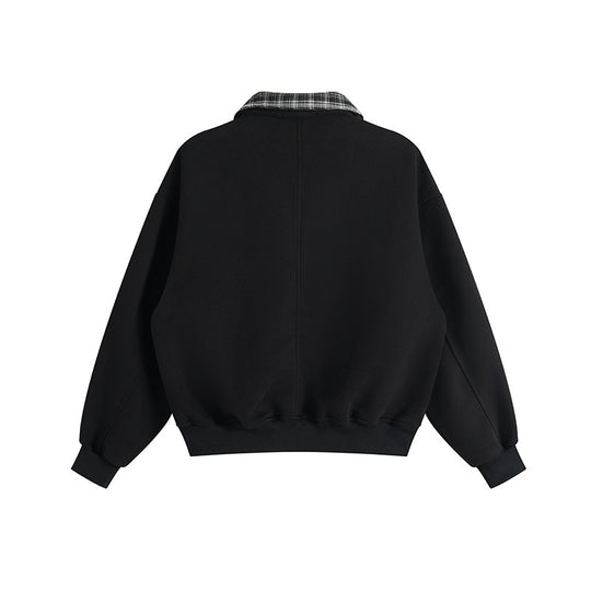 Unisex Oversize-Sweatshirt mit eingesetztem Karo-Hemdkragen und halbem Reißverschluss Nord Taschen