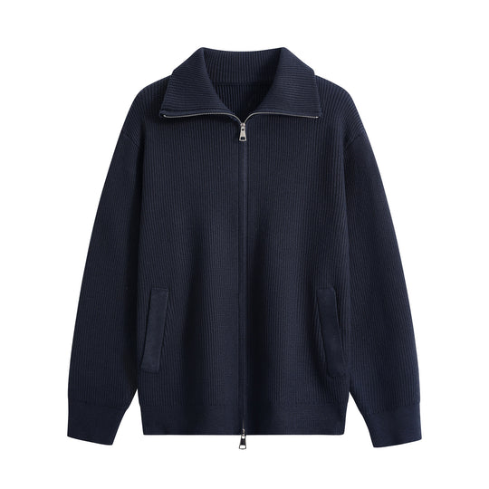 Herren Strick-Zipjacke mit Stehkragen, gerippter Struktur und Oversized-Schnitt Nord Taschen