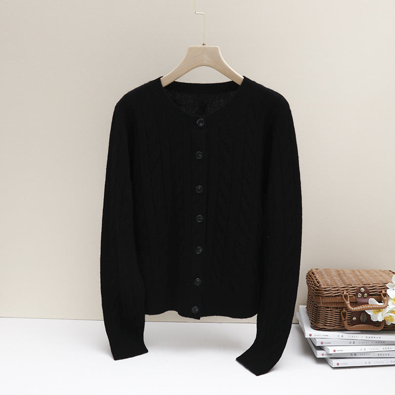 Damen Kurz geschnittener Zopfmuster-Cardigan aus leichter Baumwollmischung mit feinem Rippbündchen Nord Taschen