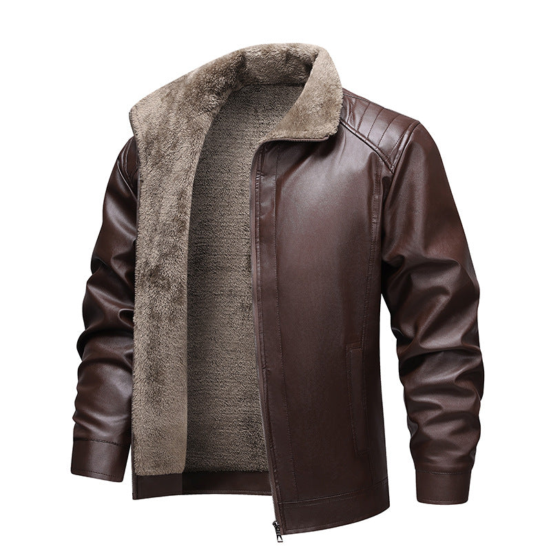 Herren Kunstleder-Fliegerjacke mit Teddyfutter und gesteppter Schulterpartie Nord Taschen