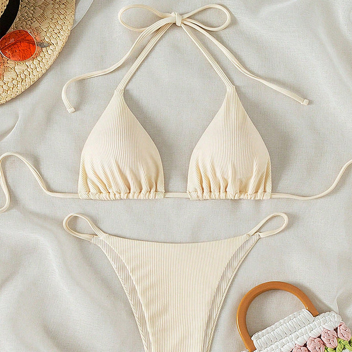 Damen Triangel-Bikini mit feiner Rippstruktur
