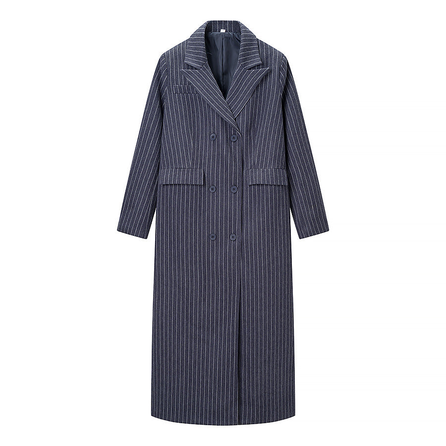 Damen Maximaler Oversize-Mantel im Nadelstreifen-Look mit doppelreihiger Knopfleiste und langen Silhouette Nord Taschen