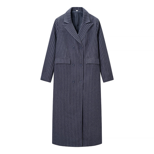 Damen Maximaler Oversize-Mantel im Nadelstreifen-Look mit doppelreihiger Knopfleiste und langen Silhouette Nord Taschen