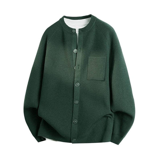 Unisex Leichter Feinstrick-Cardigan mit Rundhalsausschnitt, Brusttasche und Raglanärmeln Nord Taschen
