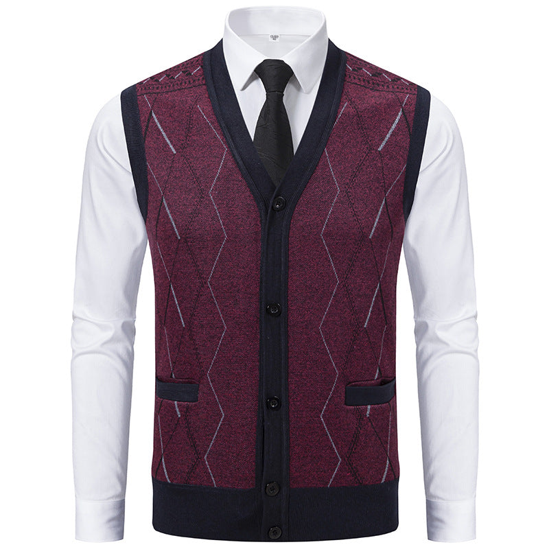 Herren Ärmellose Strickweste mit Rauten‑Muster, V‑Ausschnitt und Knopfleiste Nord Taschen