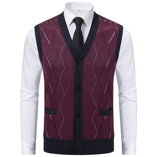 Herren Ärmellose Strickweste mit Rauten‑Muster, V‑Ausschnitt und Knopfleiste Nord Taschen
