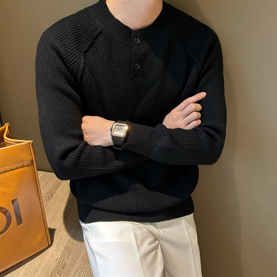 Herren Feinstrick-Henley-Pullover mit Raglanärmeln und feiner Rippstruktur Nord Taschen