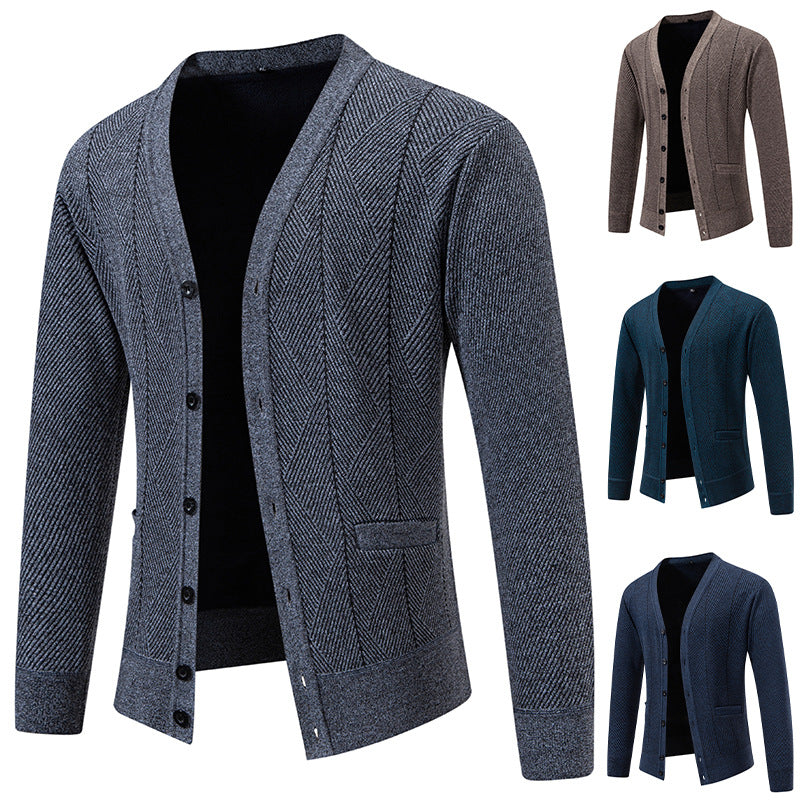 Herren Strukturierter Feinstrick-Cardigan mit Chevron‑Muster, V‑Ausschnitt und Eingrifftaschen Nord Taschen